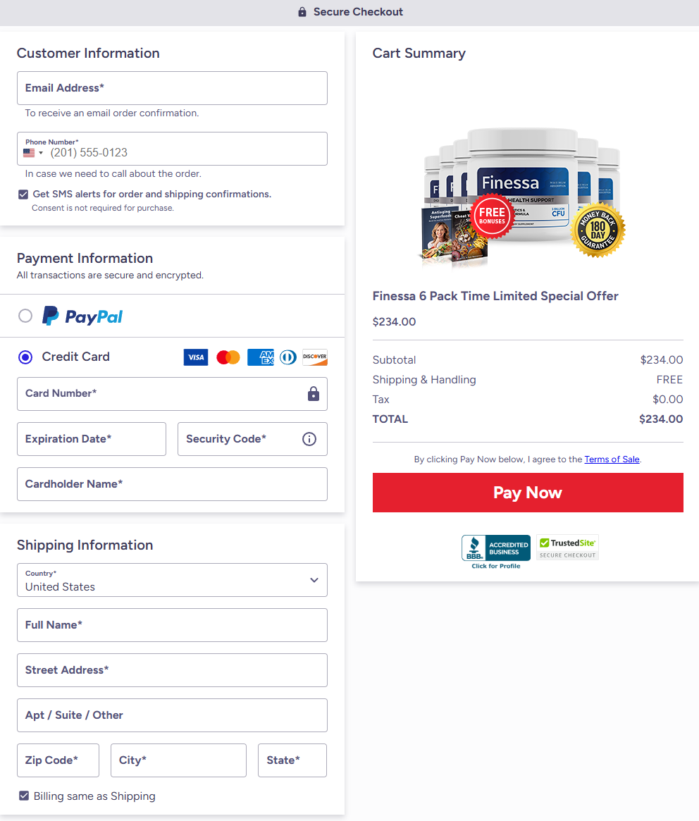 Finessa secure checkout page